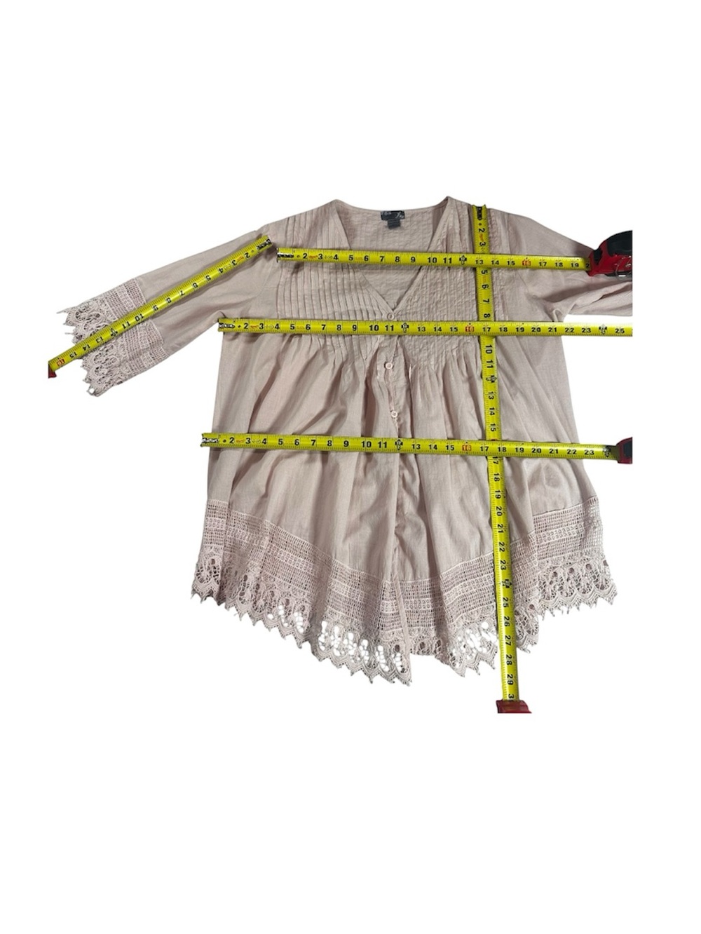 Poetry Clothing Blush Pink Lace Trim Boho Tunic Top Size M - Picture 6 of 6